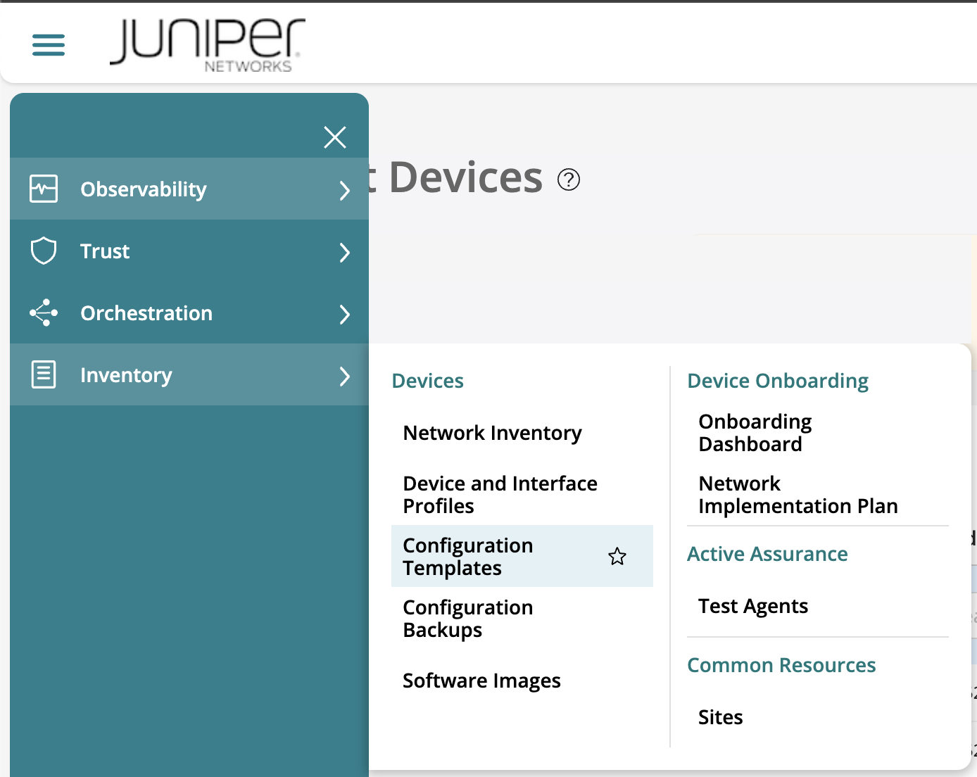 Configuration Templates menu