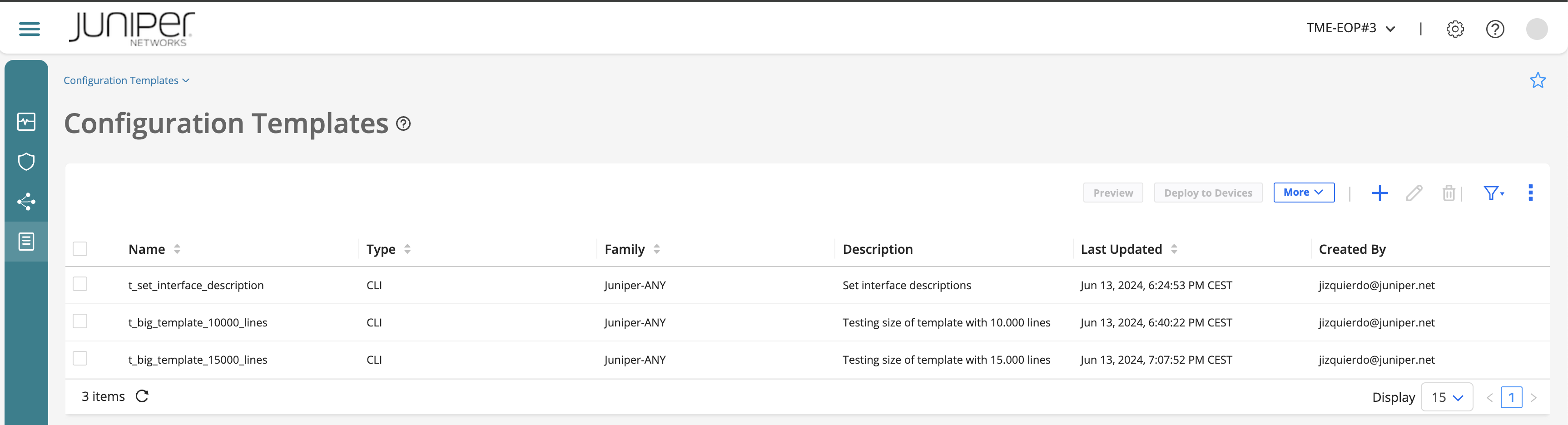 Configuration Templates page